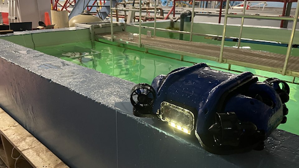 The SR AUV at the edge of its test tank